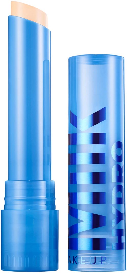 Blauer Lippenpflegestift mit 'GLOW' großen Buchstaben und 'HAPPY' auf dem Deckel.