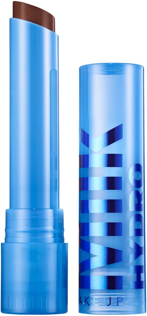 A blue lipstick tube with the words 'VIVE HD' and 'MAKE UP' written on it, standing upright.