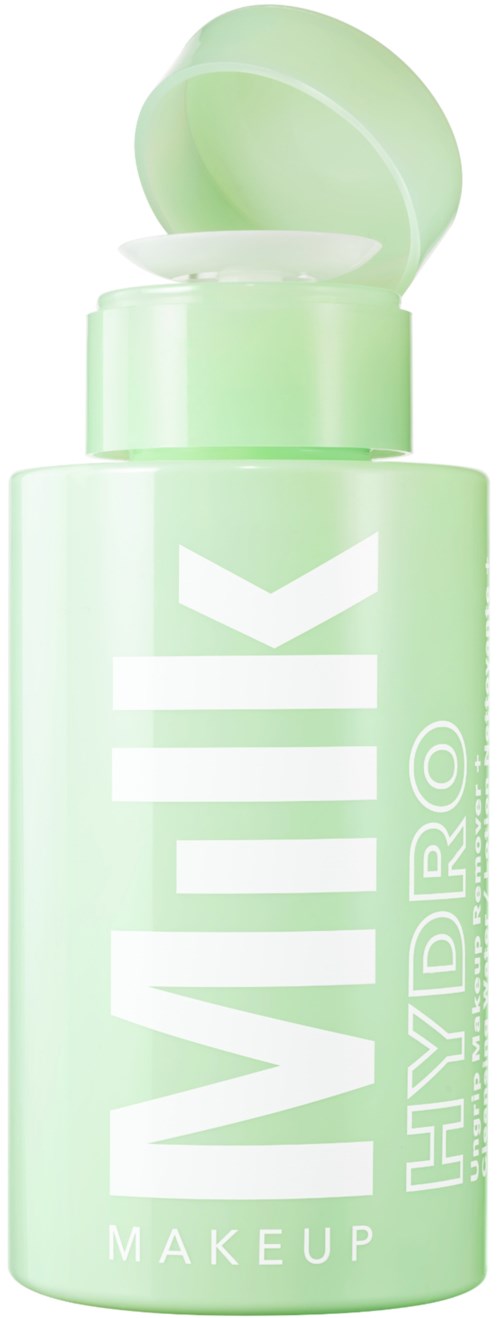 Eine hellgrüne Flasche Make-up-Entferner mit Klappverschluss und weißen Text "VIIK HYDRO."