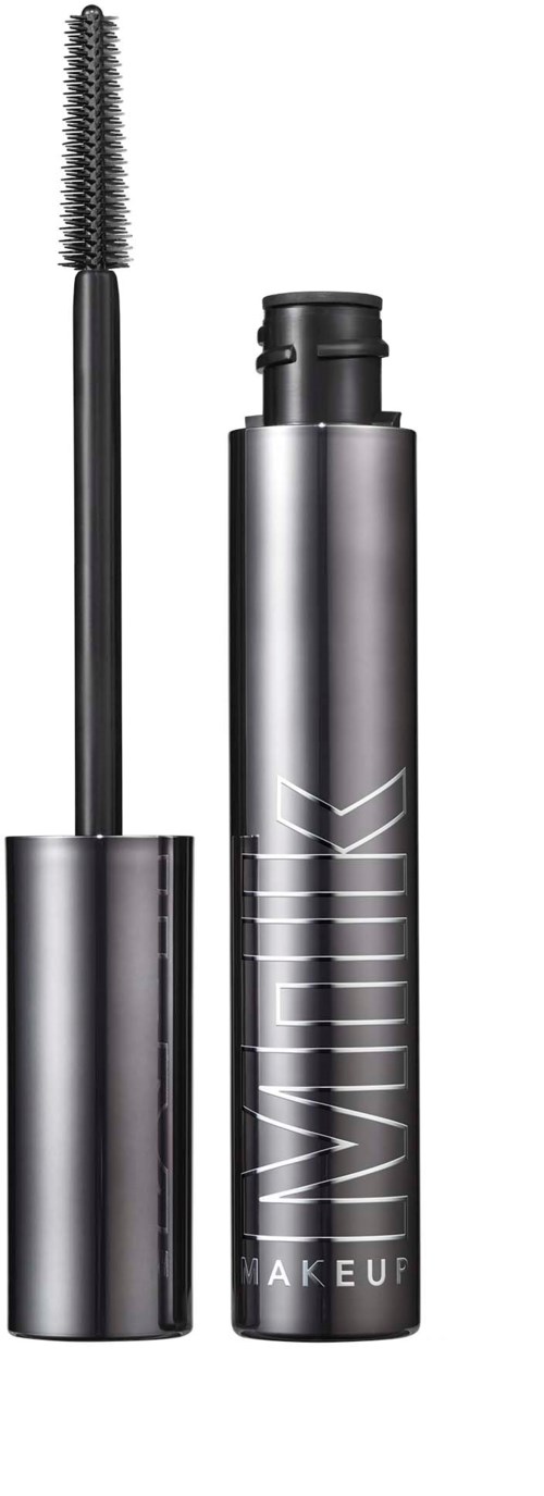 Een mascara-huls met de wimperbrush ernaast, gemarkeerd met 'WAND' en 'MAKEUP'.