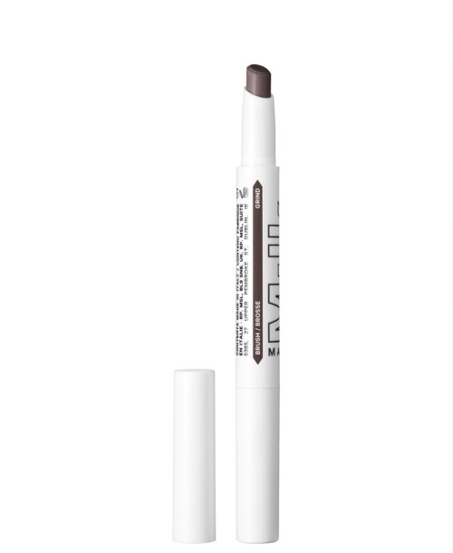 Een witte stift met een bruinachtige punt en een los deksel, staand rechtop.