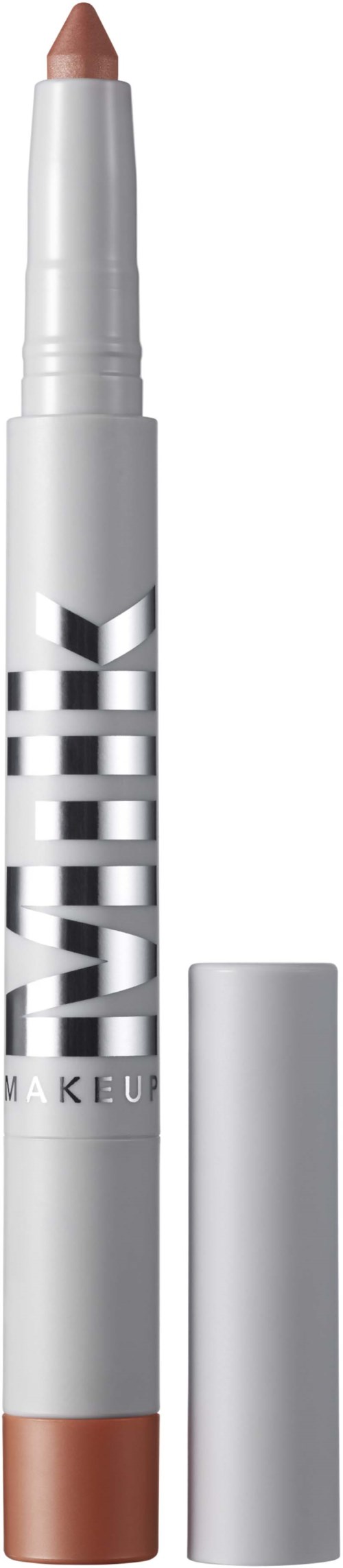 Makeup-penna i beige med silverhölje, märkt WARM TONE på vit bakgrund.