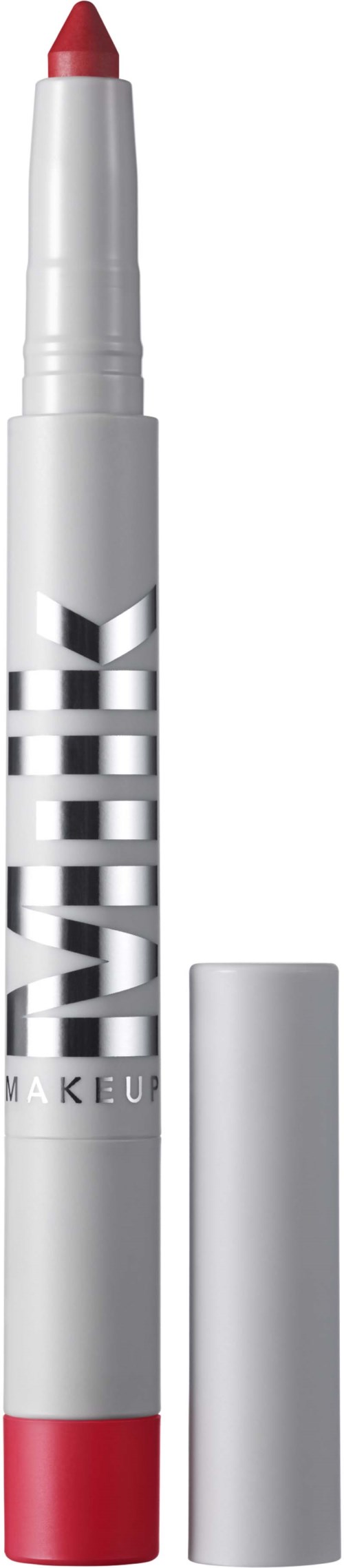 En vit makeup-pen med röd spets och silverlock, märkt WAKELINE MAKEUP.