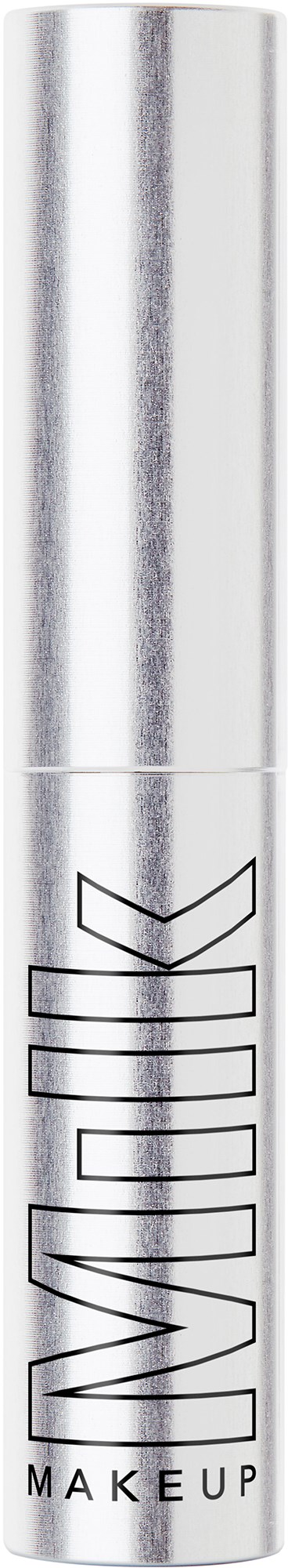 Een zilverkleurig cilindrisch make-upproduct met de merknaam 'MINI' en het woord 'MAKEUP' eronder.