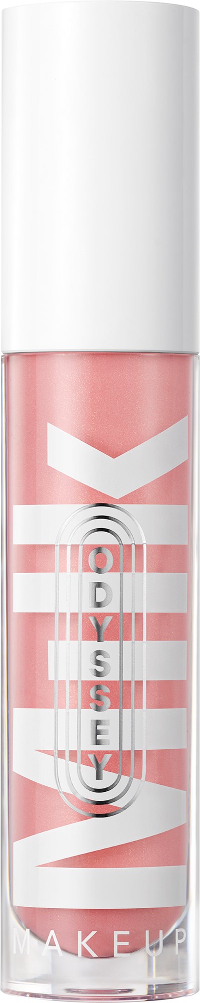 Lippenstift mit rosa Farbe in durchsichtigem Röhrchen, weißem Deckel und Markenetikett.