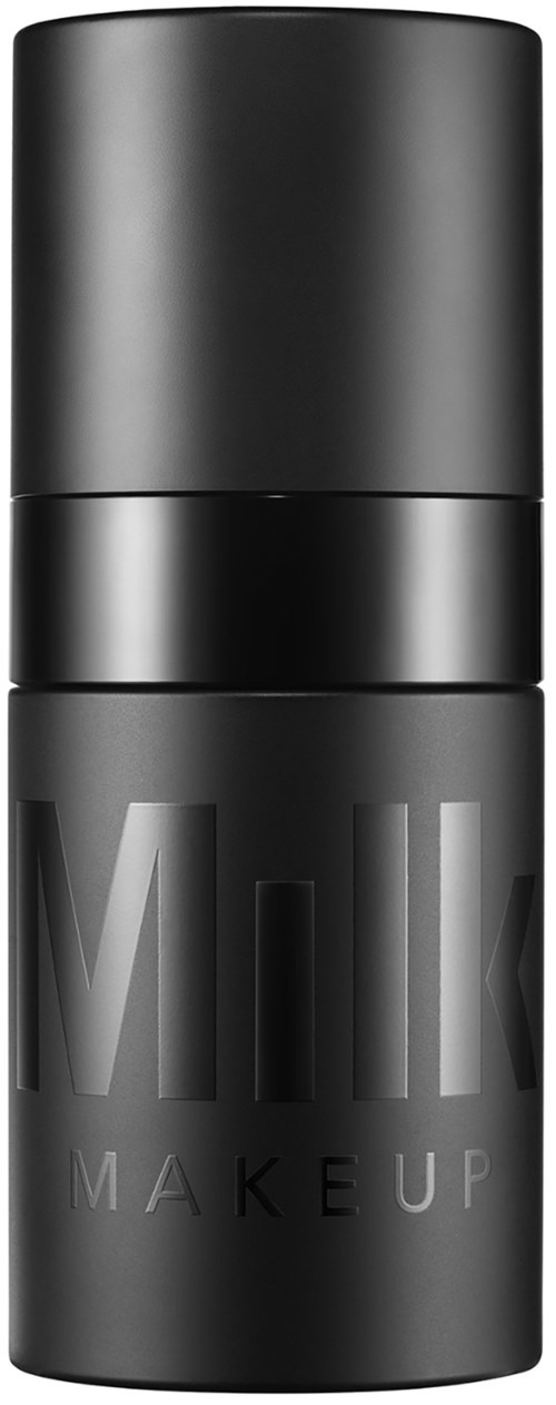 Een zwart cilindervormige fles met de woorden 'Milk Makeup', waarschijnlijk een cosmetica- of huidverzorgingsproduct.