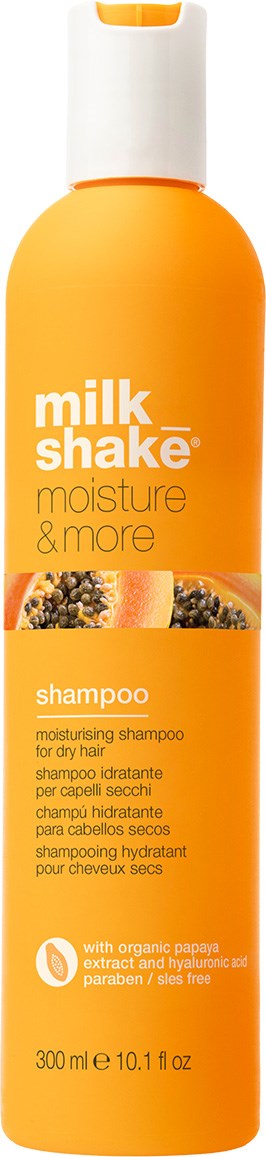 Oranje fles van Milk Shake shampoo met biologische papaja-extract en sheaboter, voor droog haar, 300 ml.
