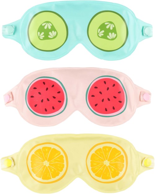Colorful glasses with fruit designs: watermelon, lemon, and another fruit. Fun and bright for summer.