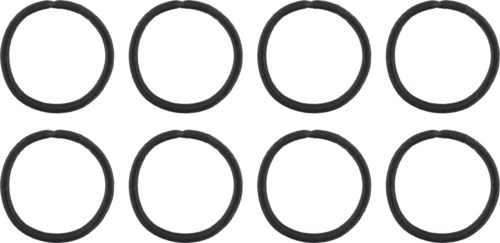 Åtte svarte hårstrikker ordnet i to rader på hvit bakgrunn.