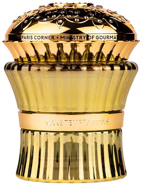 A gold-colored, textured container with a lid labeled Paris Corner Ministry of Gourma and Cake Celebrations.