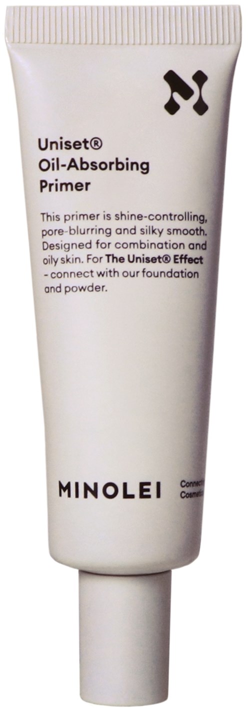 En vit tub med Minolei Oil-Absorbing Primer med svart text och en logga längst upp.