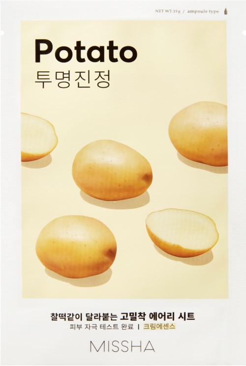 A product package with five potatoes, some whole and some cut, labeled 'Potato' with Korean text and brand 'MISSA'.