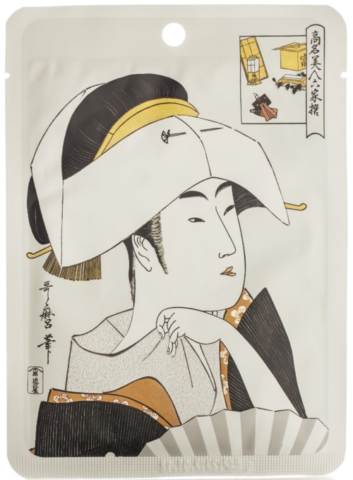 Een traditionele Japanse vrouw in kimono met een grote witte en gouden haarversiering, zittend nadenkend.