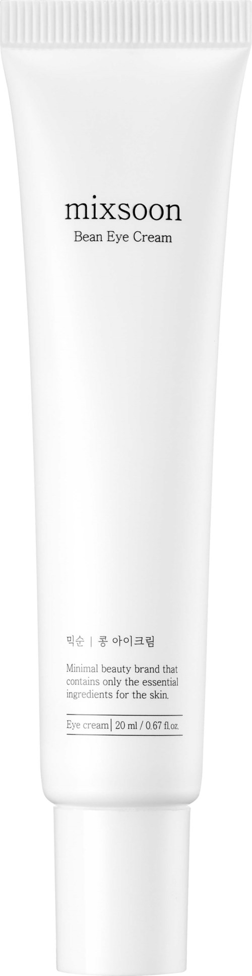 Een witte tube met Mixsoon Bean Eye Cream met tekst in het Koreaans en Engels.