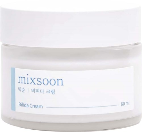 A small white jar of cream labeled 'mixsoon' and 'Bifida Cream', containing 60 ml.