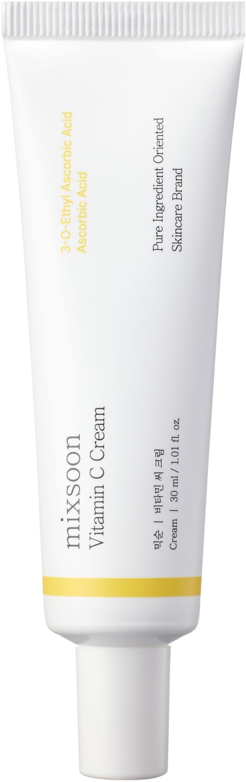 Eine weiße Tube My Skin Vitamin Liposomal Cream mit Schraubverschluss und gelbem Streifen, 50 ml.