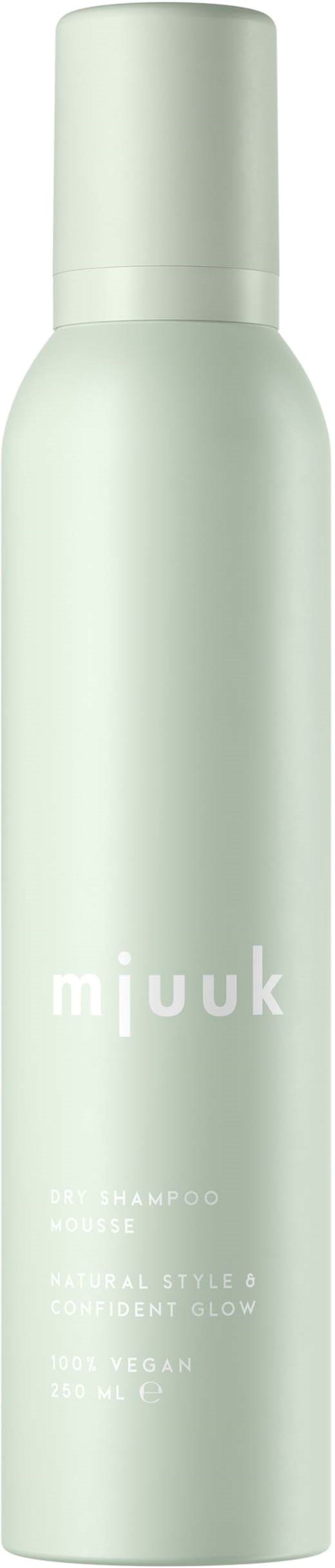 Een lange, lichtgroene fles met 'mijouk' en extra tekst over shampoo of haarverzorging.