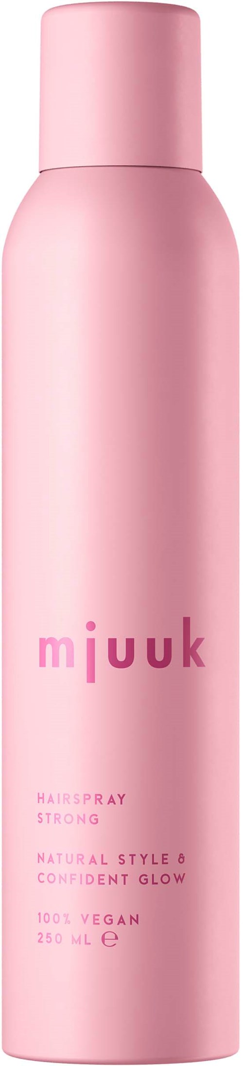 Roze cilindervormige fles met 'mijuk' en productdetails. Het lijkt een spray of deodorant te zijn.