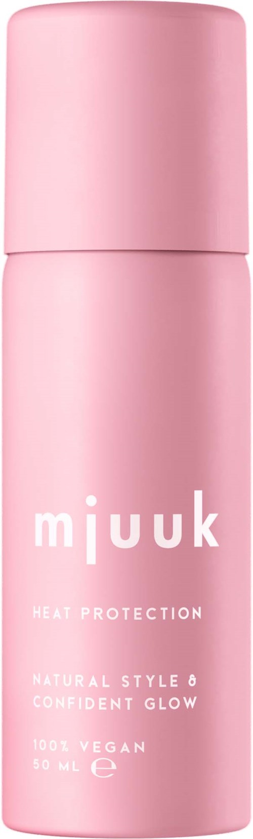 Roze cilindervormige fles met 'mjuuk', voor hittebescherming, vegan, 50 ml.