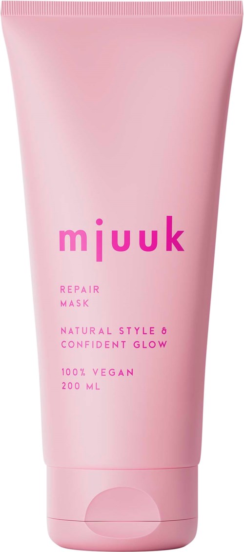 Roze tube met 'mjuuk', herstellende masker, vegan, 200 ml, voor natuurlijke glans.
