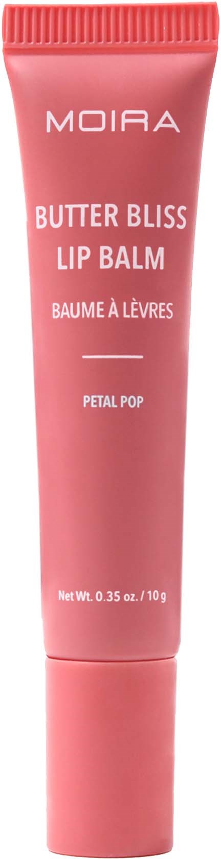 Pinkki puteli Moira Butter Bliss huulirasvaa, tuoksuu petal popiltä.