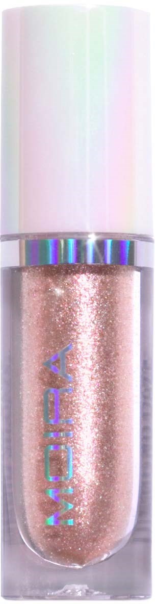 A bottle of glittery nail polish with a shiny, holographic cap.