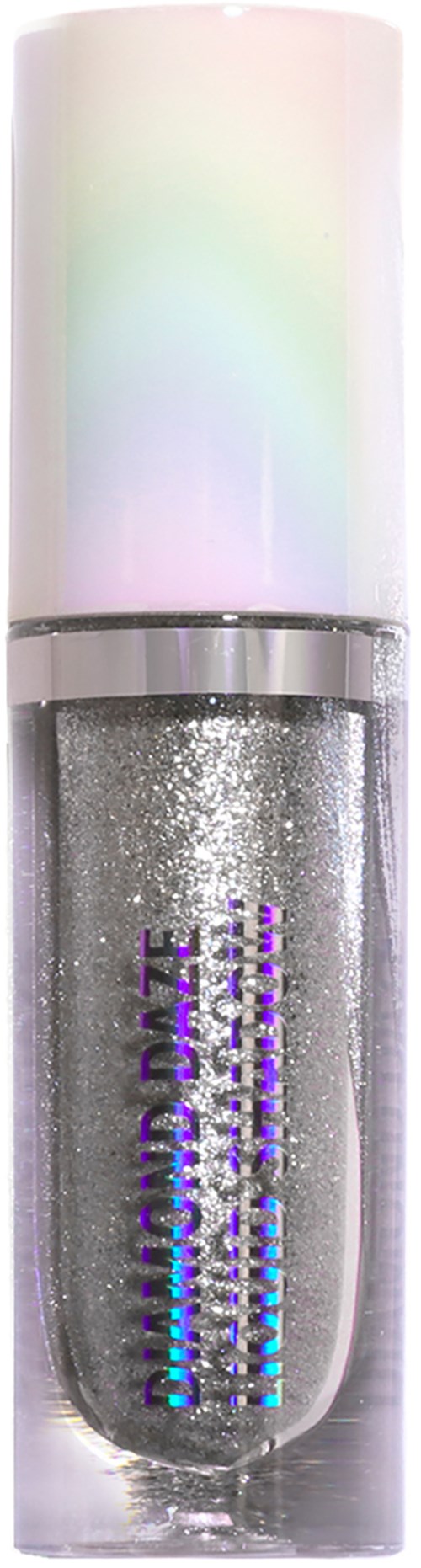 Shiny silver lip gloss in clear tube with holographic cap, labeled 'Lip Gloss'.