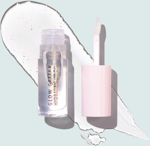 A bottle of glow gel primer with a white applicator stick next to it, on a light background.