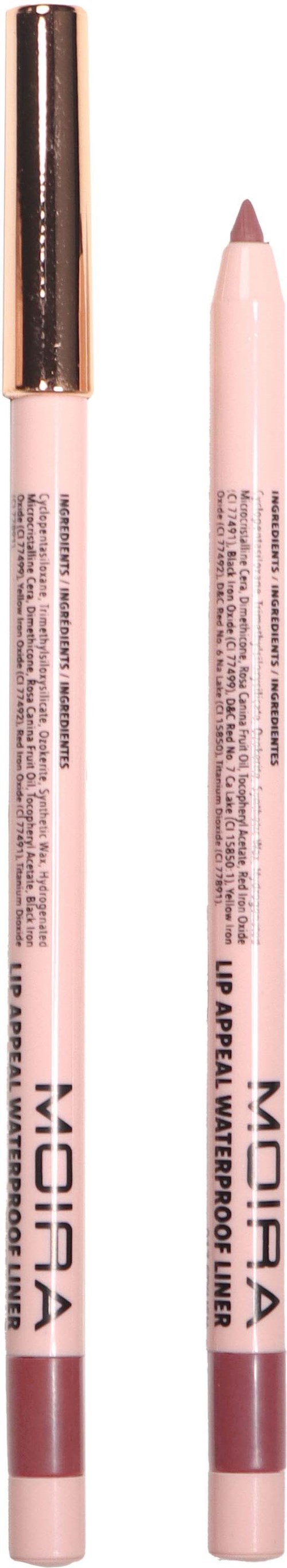 Twee lip liners, een met een gouden dop en een met een roze dop, rechtop op een zwarte achtergrond.