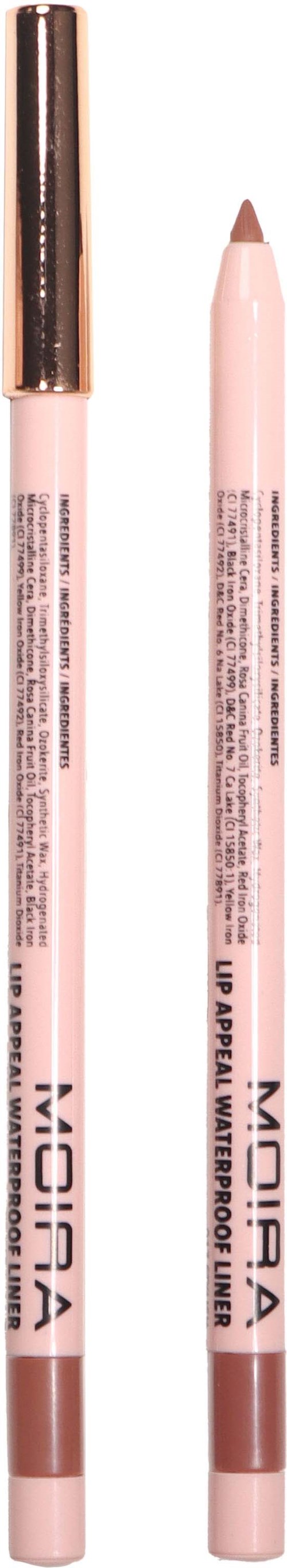 Twee roze lipliners met metalen doppen, één met dop, de andere zonder, die de punt toont.