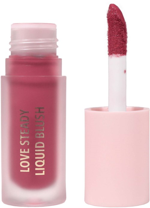 A pink lip gloss tube with a wand applicator showing pink gloss inside.