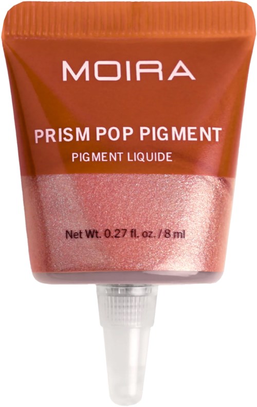 A small tube of Moira Prism Pop Pigment with pink glitter and orange packaging.