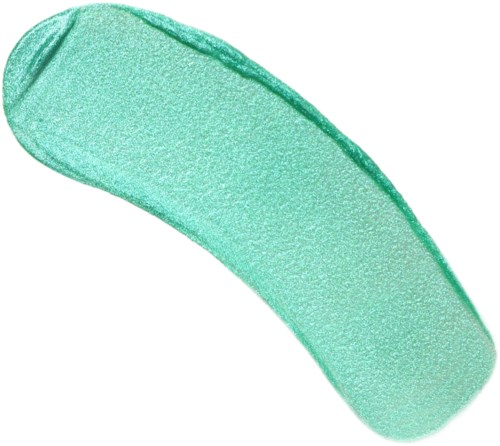 A green, sponge-like cleaning pad with a curved shape. It has a textured surface for scrubbing.