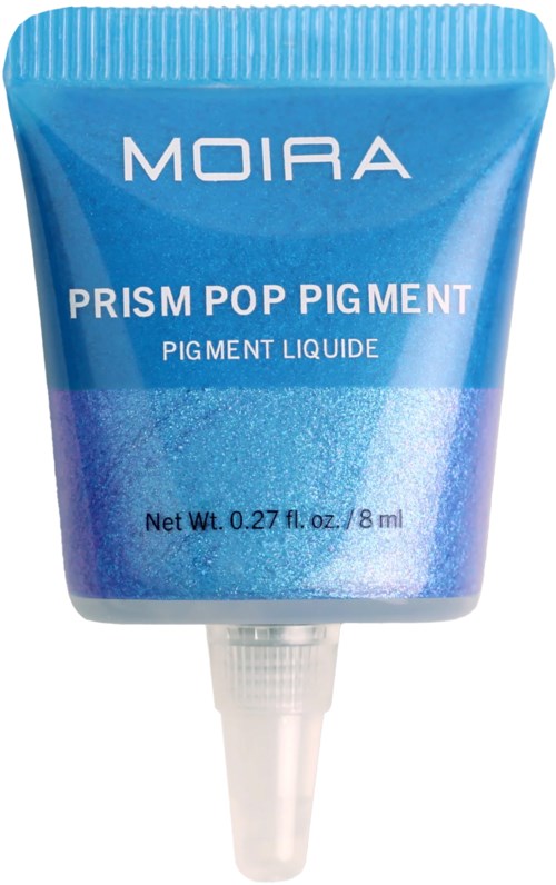 A blue tube of Moira Prism Pop Pigment with a white cap, containing liquid pigment, labeled with product and net weight.