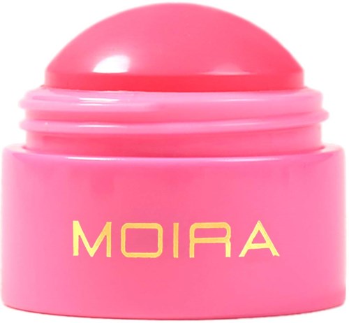 Pink container with a rounded lid, labeled 'MOIRA' in yellow letters.