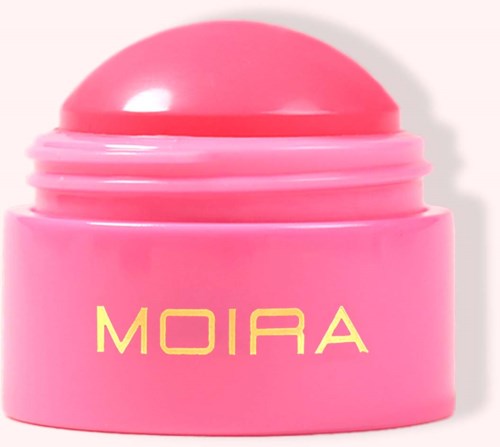 Pink jar with a rounded lid, labeled 'MOIRA'. It appears to be a cosmetic container.