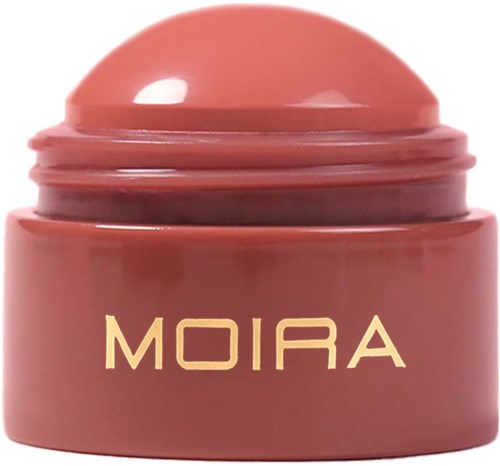 A round pink container with a rounded lid and the word 'MOIRA' on the front.