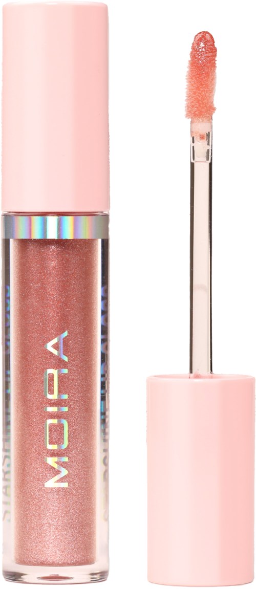 Pink lip gloss tube with a beige applicator wand. The brand name M.O.I.P.A is on the tube.