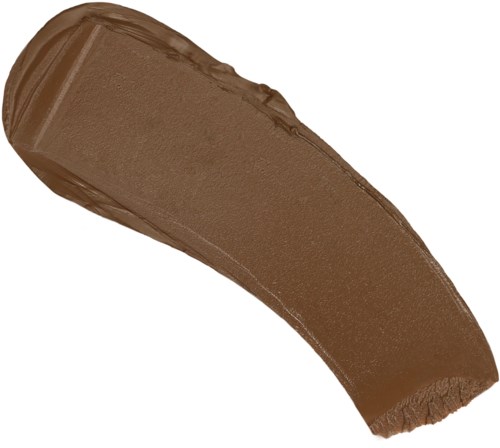 A brown smear of makeup or paint applied on a surface with a thick, curved shape.