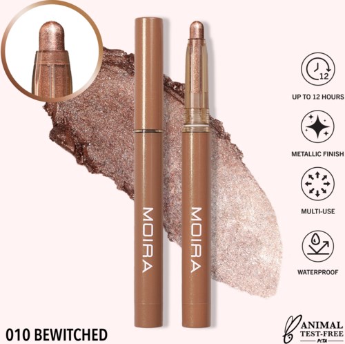 Lip balm with a metallic finish, long-lasting, waterproof, multi-use, animal test-free, in shade 010 Bewitched.
