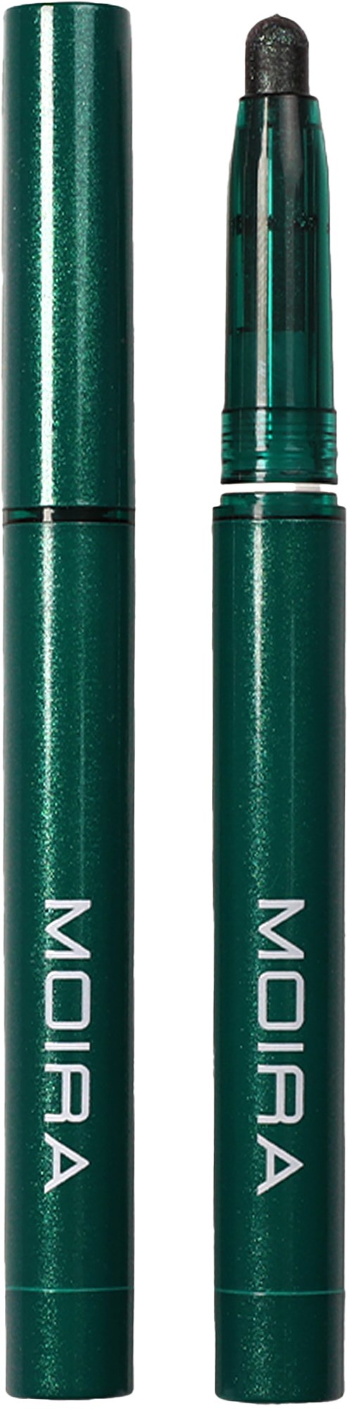 Two green makeup sticks with white text, one is closed and the other open showing the tip.
