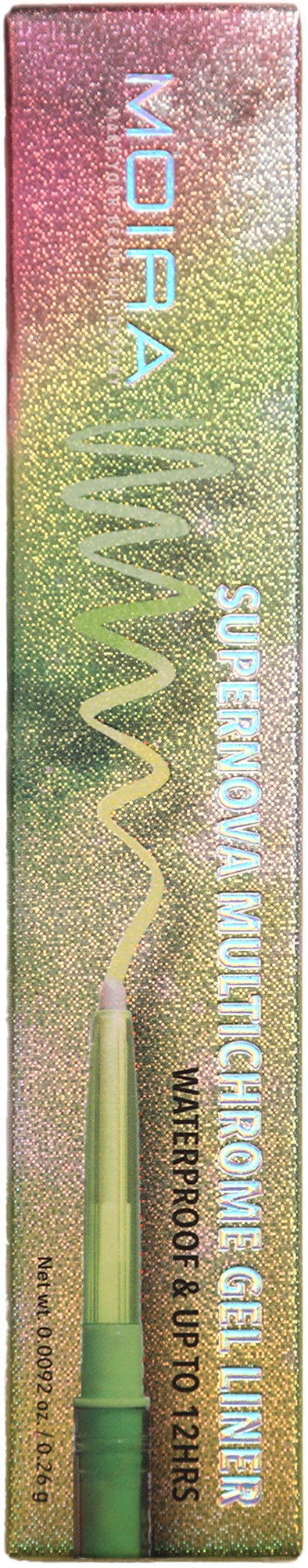 A colorful, long rectangular box for a mascara with the words "MORA" and "SUMMER VOLUME MASCARA" and a green brush illustration.