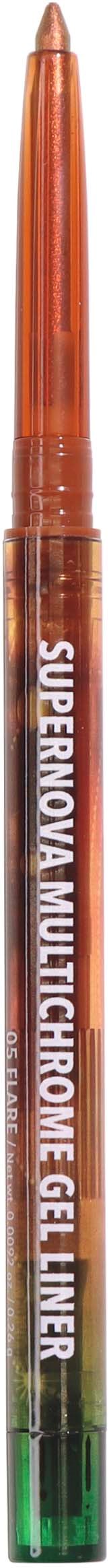 A multicolored marker with a transparent body labeled "Supernova Multichrome Gel Liner."