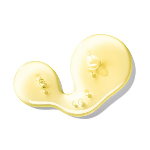 En klar, gulaktig gel med bubblor, formad som en böna eller njure, på en vit bakgrund.