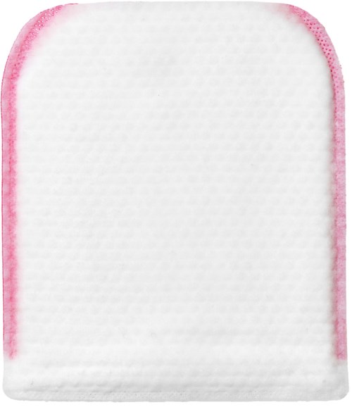 The image shows a white square pad with pink edges and textured surface.