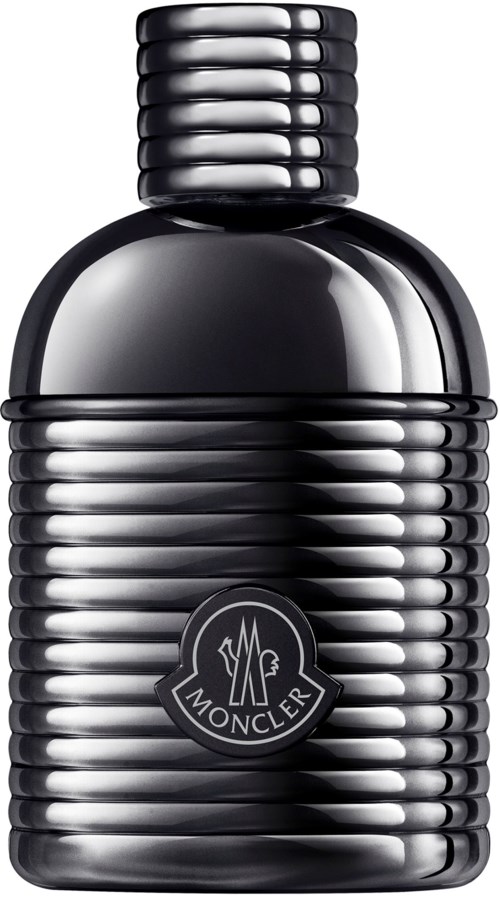Mustan Moncler-hajuvesipullon kuvioitu ja logolla.