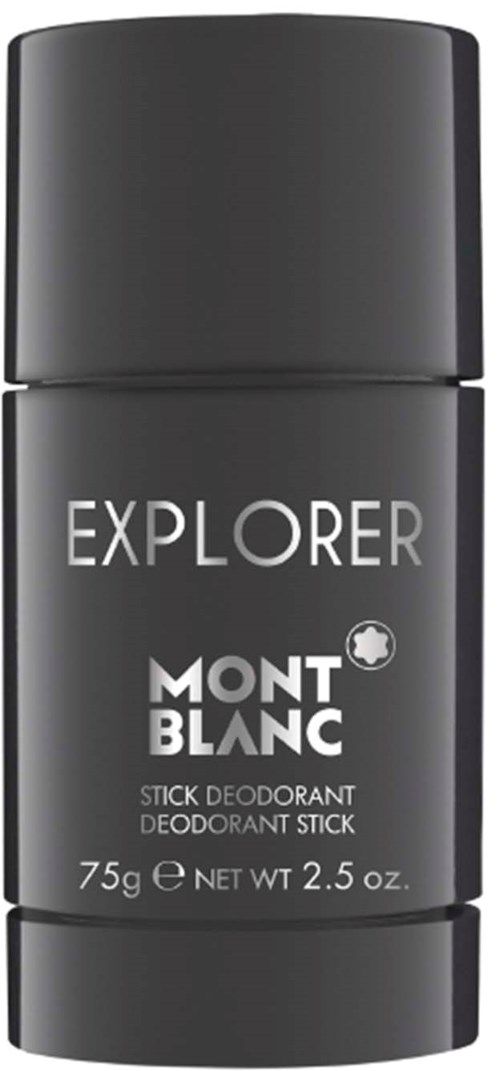 Mont Blanc Explorer deodorantstick in zwart met witte tekst.