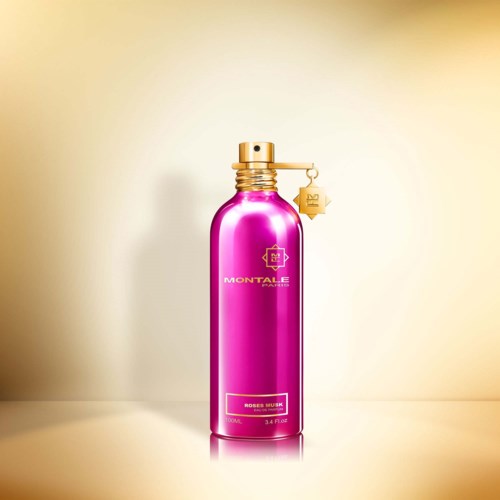 En blank rosa flaske med gullkork og ring, merket 'Montale Paris' og 'Rose Milion'.