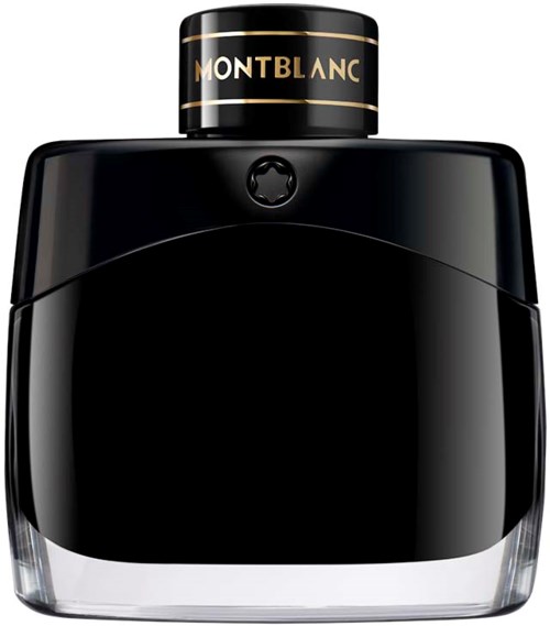 Een zwart en doorzichtige parfumfles met een goudkleurige dop en Montblanc-merk.