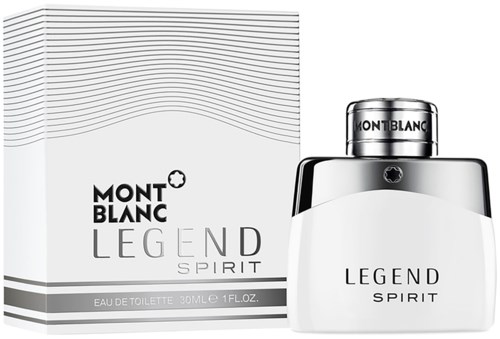 Montblanc Legend Spirit parfumfles en doos, zwart-wit ontwerp, eenvoudig en stijlvol.